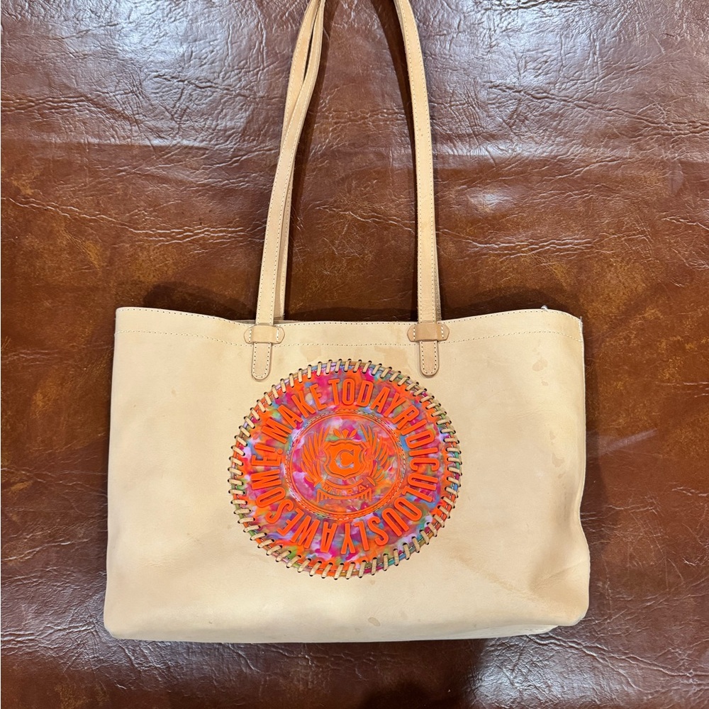 Consuela Tan Tote with Vibrant Design
